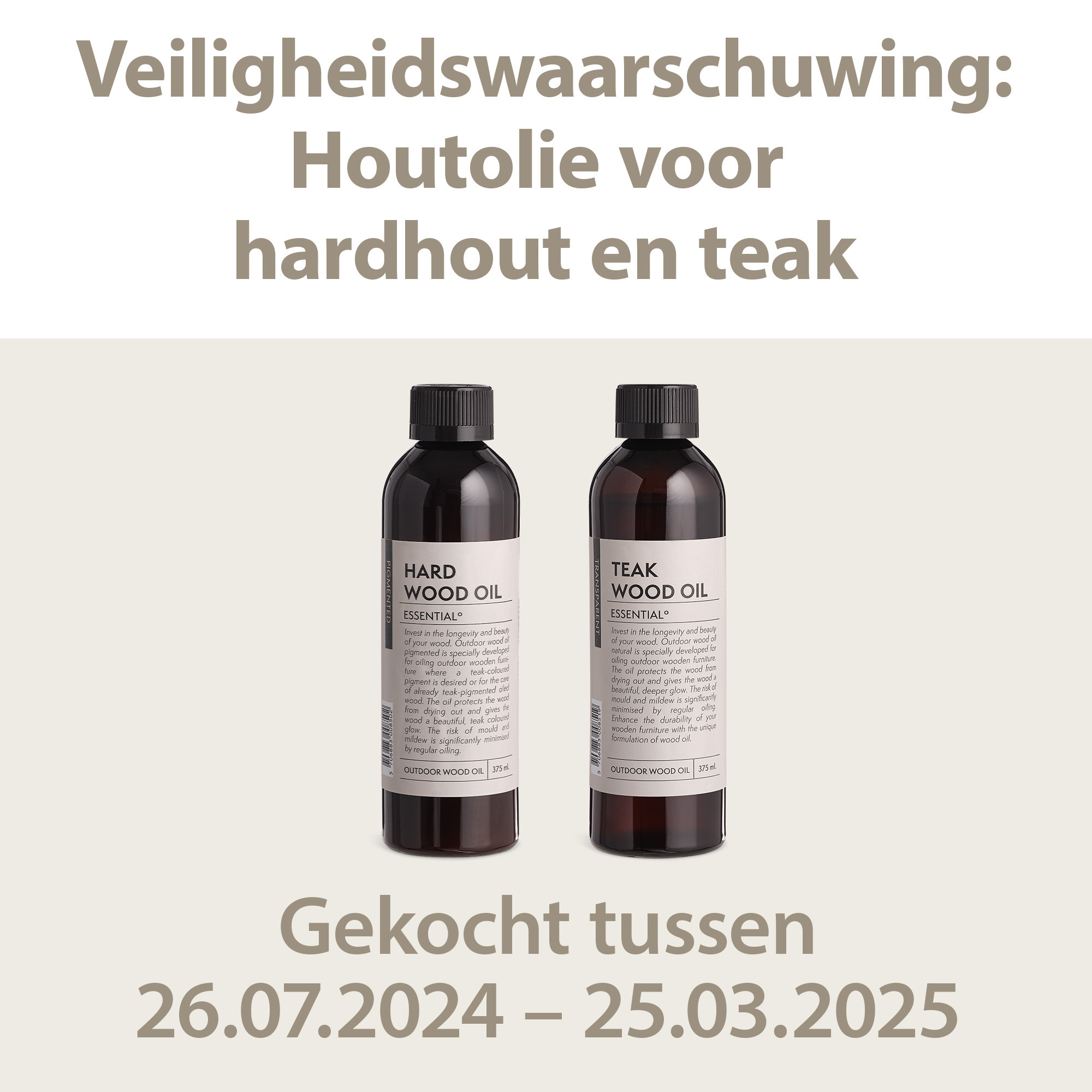 Veiligheidswaarschuwing houtolie voor hardhout en teak