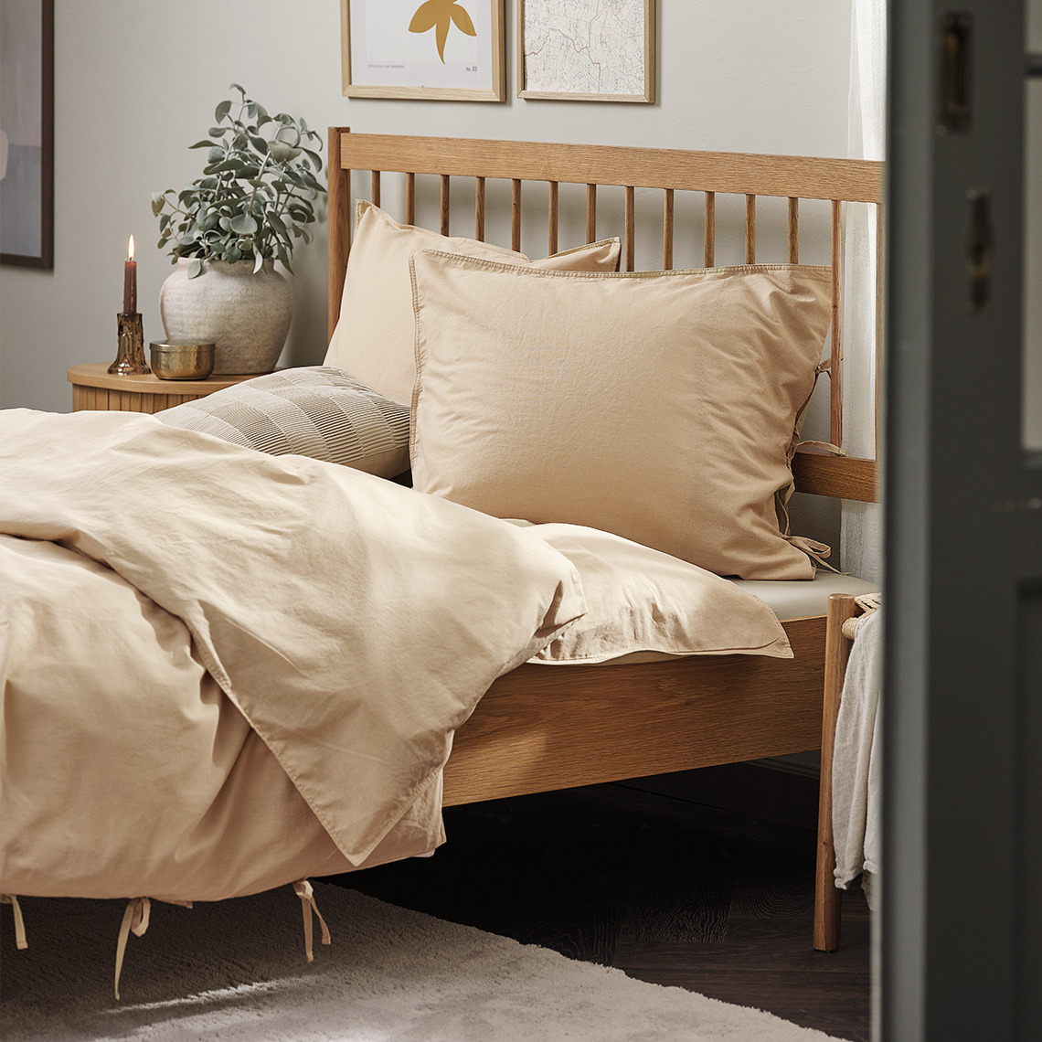 Dekbedovertrek van gewassen katoen, met kussenslopen