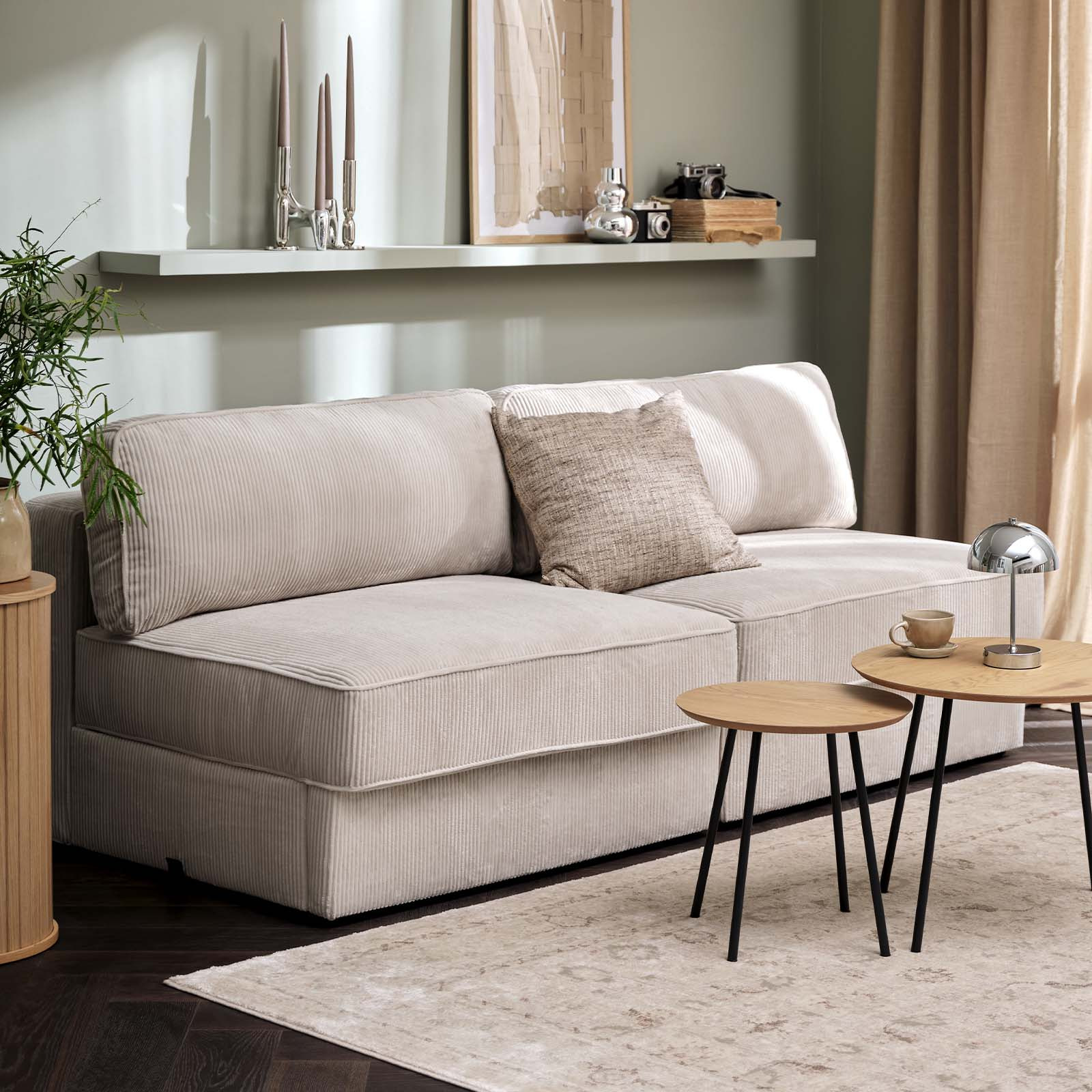 SJELLE modulaire slaapbank Beige modulaire tweezitsbank voor kleine ruimtes