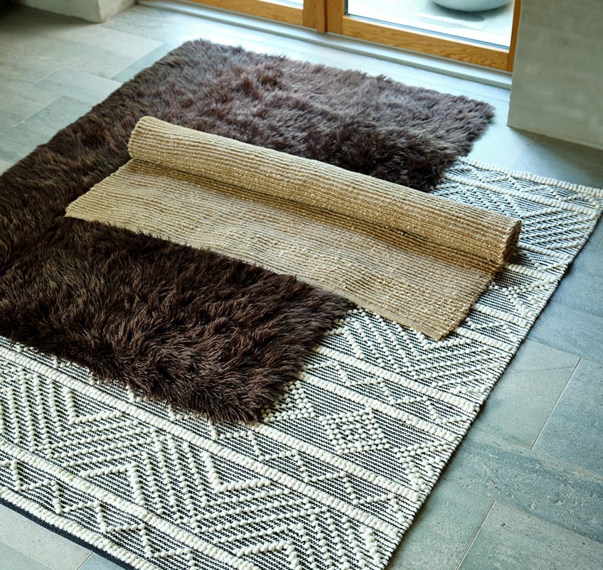 VANDMYNTE vloerkleed met patroon en jute GLORIOSA vloerkleed Bruin vloerkleed, vloerkleed met patroon en jute kleed op de vloer