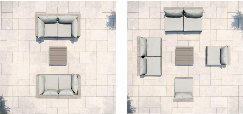 Ideas for combinations of sofa modules on a small patio 